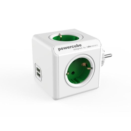 Régua de tomadas PowerCube Original USB 4 tomadas 2 USB-A sem cabo proteção crianças verde