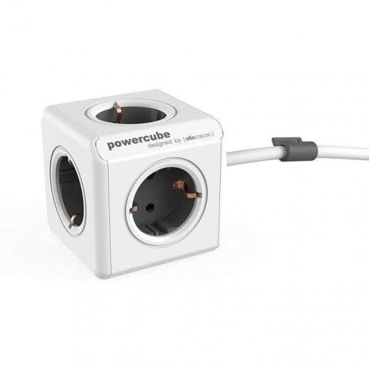 Regleta PowerCube Extended 5 Tomas 1,5 m Gris con Soporte Adhesivo