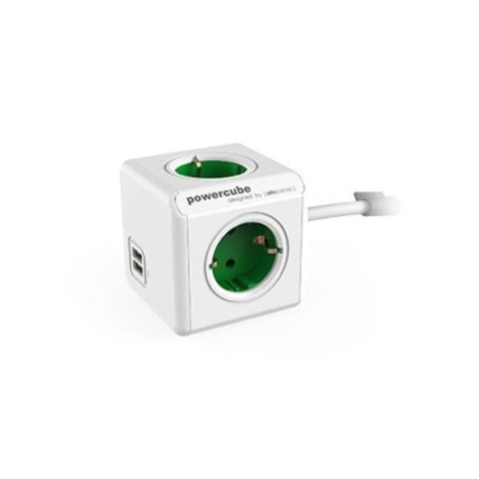 Multiprise PowerCube Extended USB 4 Prises 2 USB-A Câble 1,5 m Vert Socle