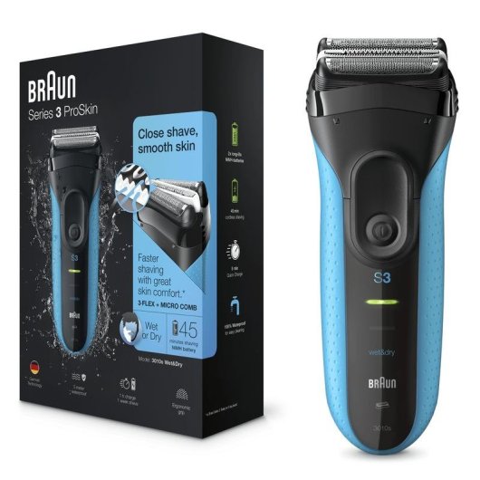 Barbeador Facial Braun Series 3 ProSkin 3010s Recarregável Seco e Molhado 45min Aparador