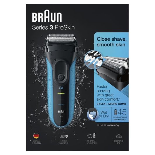 Barbeador Facial Braun Series 3 ProSkin 3010s Recarregável Seco e Molhado 45min Aparador