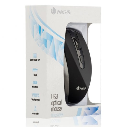 NGS Tick Silver mouse Mano destra USB tipo A Ottico 1600 DPI