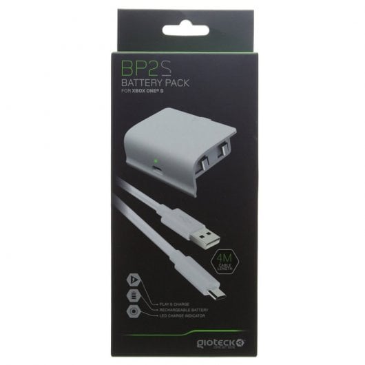 Gioteck BP2 S Batteria Bianca + Cavo di Ricarica e Riproduzione da 4 m per Xbox One S