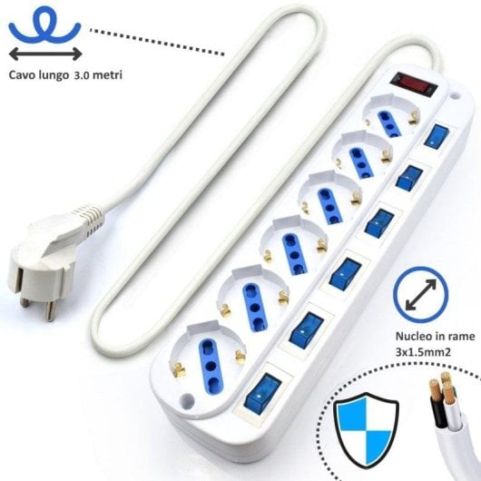 Steckdosenleiste Ewent EW3932-3M 6 Steckplätze mit Überspannungsschutz Schalter 3 m