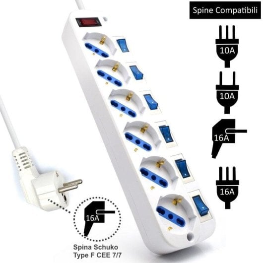 Steckdosenleiste Ewent EW3932-3M 6 Steckplätze mit Überspannungsschutz Schalter 3 m