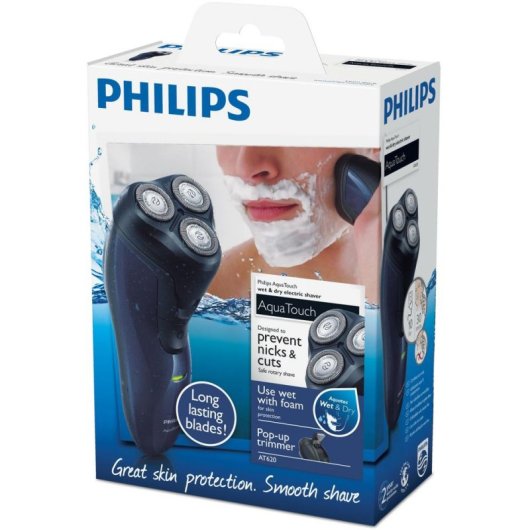 Máquina de Barbear Facial Philips AquaTouch AT620/14 Recarregável Seco e a Húmido 30min 3 Cabeças