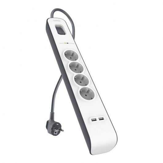 Belkin BSV401VF2M Regleta 4 Tomas + 2 USB con Protección Negro/Blanco
