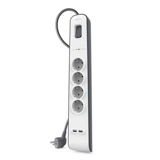 Belkin BSV401VF2M Regleta 4 Tomas + 2 USB con Protección Negro/Blanco