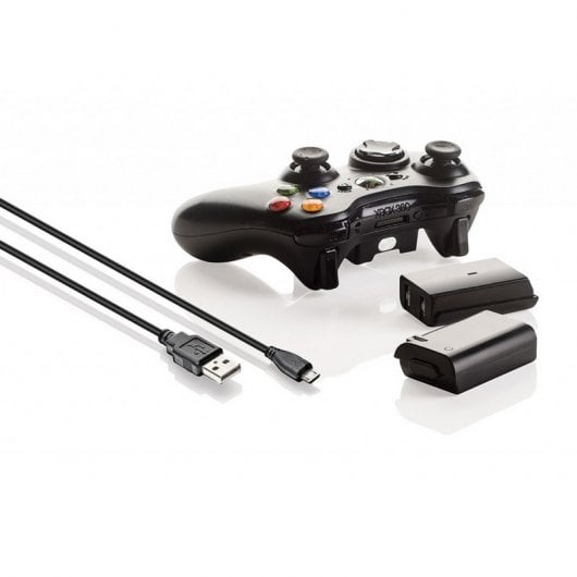 Pack Microsoft Xbox 360 Wireless Controller Negro +  Dos Baterías Prif para Mando de Xbox 360