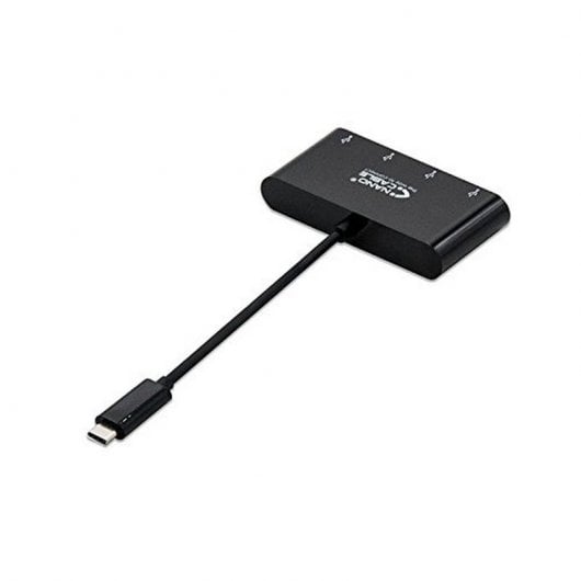 Nanocable USB-C-auf-4x USB 3.0-Adapter. USB-C/M-USB 3.0/F Schwarz 10 cm