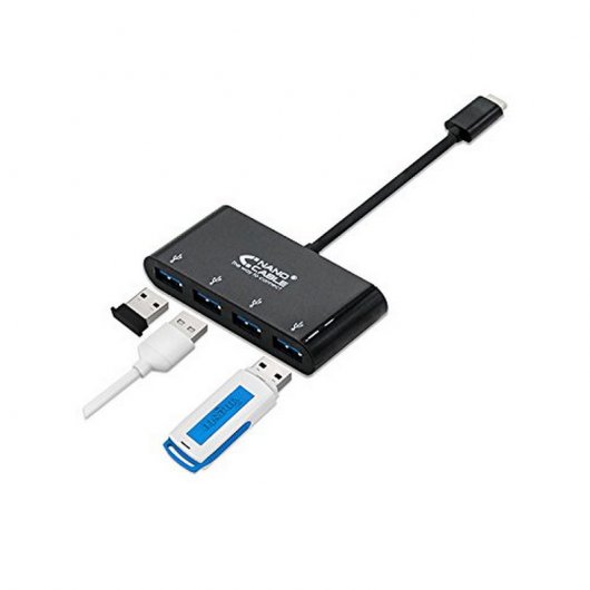 Nanocable USB-C-auf-4x USB 3.0-Adapter. USB-C/M-USB 3.0/F Schwarz 10 cm