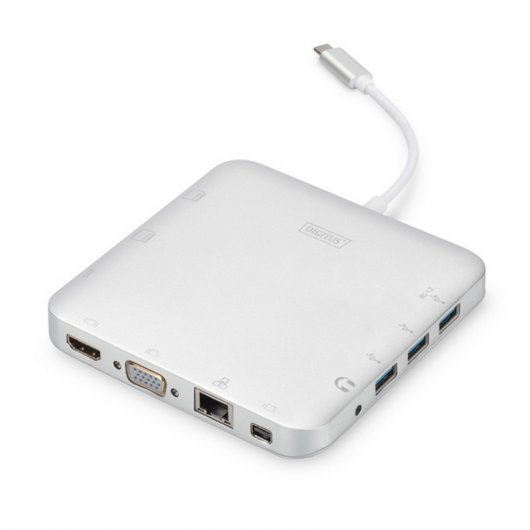 Digitus Dockstation USB-C para HDMI/Mini DisplayPort/VGA/USB 3.0/Jack/RJ-45/Micro SD/SDHC/SDXC/MMC