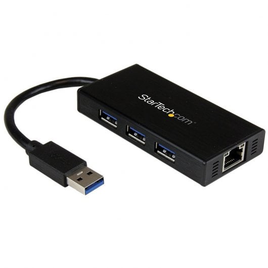 StarTech.com Hub USB 3.0 (5Gbps) a 3 porte portatile con NIC Gigabit Ethernet - In alluminio con cavo integrato