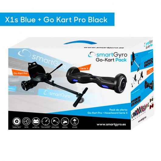 SmartGyro Go-Kart Pack X1s Hoverboard Azul + Go-Kart Pro Silla para Hoverboard Negra