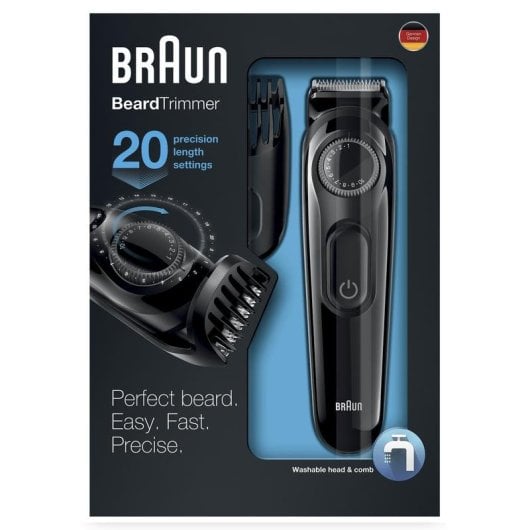 Tondeuse Barbe Visage Braun BT 3022 Sans Fil 40min Sec 20 Réglages 1 Sabot
