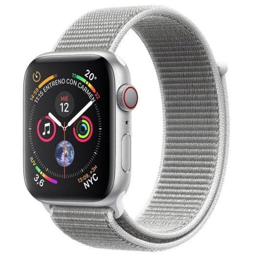 Apple Watch Series 4 GPS + Cellular 40mm OLED Aluminium Argent Bracelet Nylon Gris Taille Unique ECG Étanche 50m