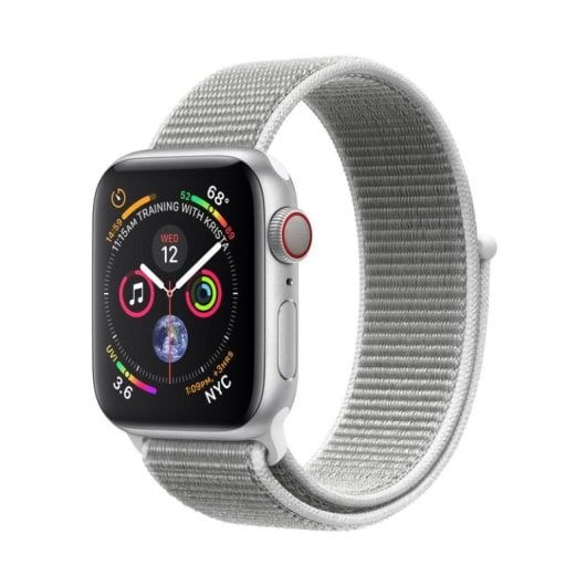 Apple Watch Series 4 GPS + Cellular 40mm OLED Aluminium Argent Bracelet Nylon Gris Taille Unique ECG Étanche 50m