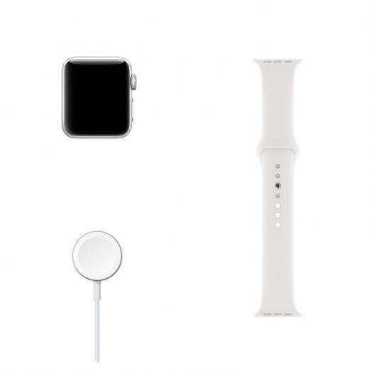 Apple Watch Series 3 GPS 42 mm Aluminium Argenté Avec Bracelet Sport Blanc