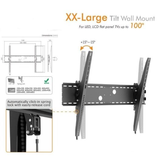 Equip Soporte de Pared para Pantalla de Pared 60"-100" Inclinable VESA 1000x800 Max 100Kg