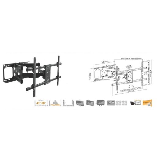 Equip Soporte de Pared para Pantalla 37"- 90" Doble Brazo VESA 816x410 Max 75Kg