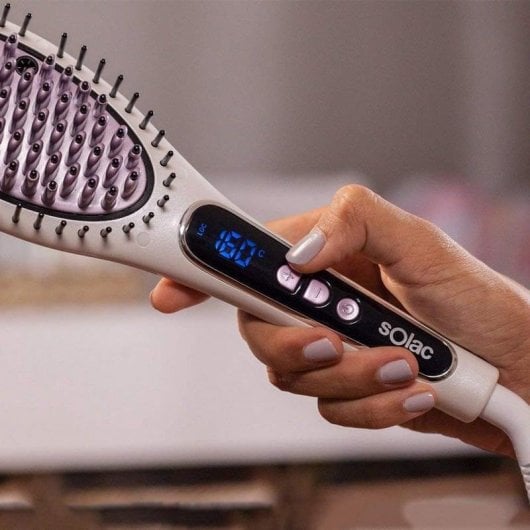 Keramik-Glätteisen Solac MD7401 Expert Ionic Brush 220ºC LCD Ionen Schwarz Lila Weiß