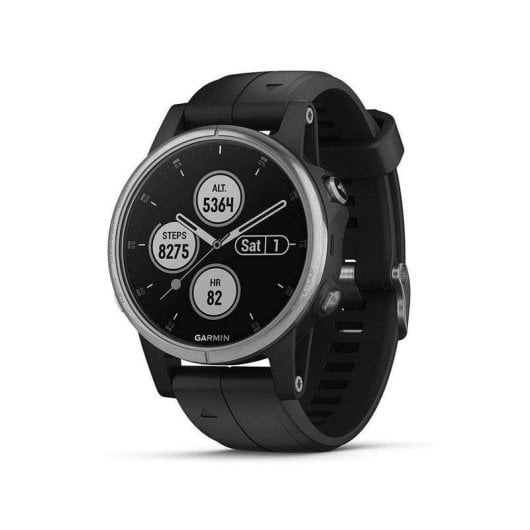 Garmin Fenix 5S Plus GPS NFC 42mm MIP Prata Caixa Prata Correa Preta M Resistente 10ATM