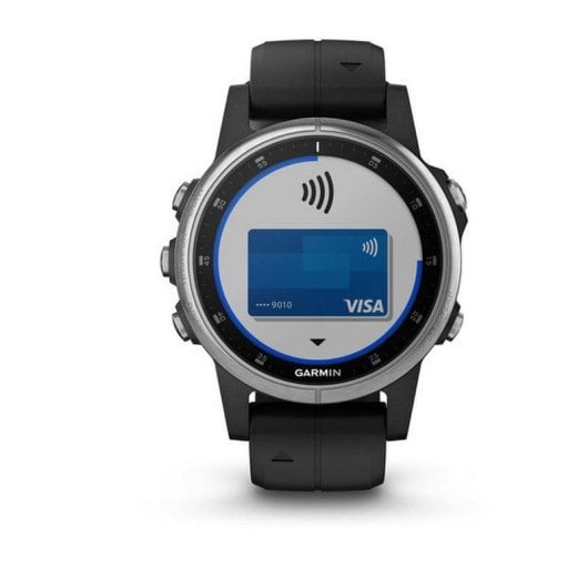 Garmin Fenix 5S Plus GPS NFC 42mm MIP Prata Caixa Prata Correa Preta M Resistente 10ATM