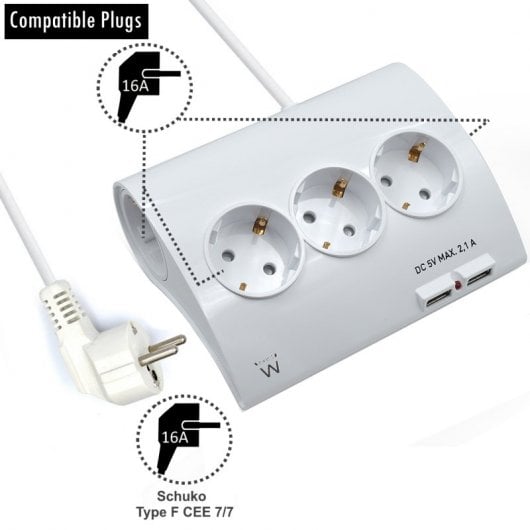 Ewent Regleta 3x Schuko 2xUSB Blanca