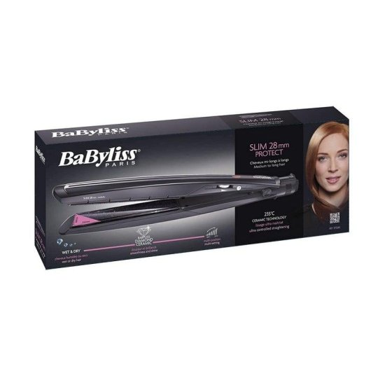 Prancha de Cabelo Cerâmica e Titânio BaByliss Diamond Slim ST326E 235ºC 16 Definições Seco e Húmido Desligar Automático Preto