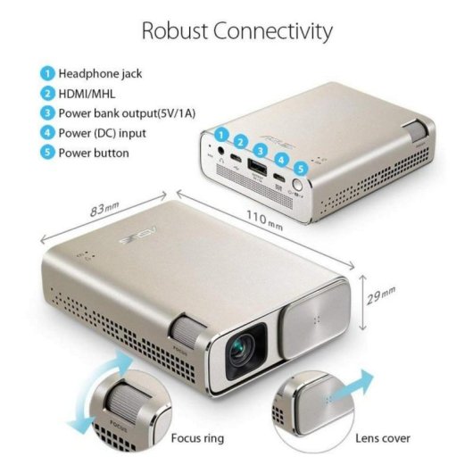 Asus ZenBeam Go E1Z ANSI DLP WVGA 150 Lúmenes Proyector Portátil