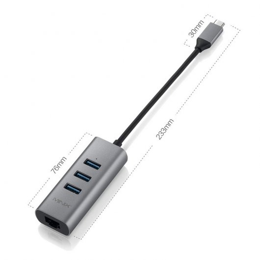 Minix Neo-C-UEGR Adaptador USB-C a 3 Puertos USB 3.0/RJ-45