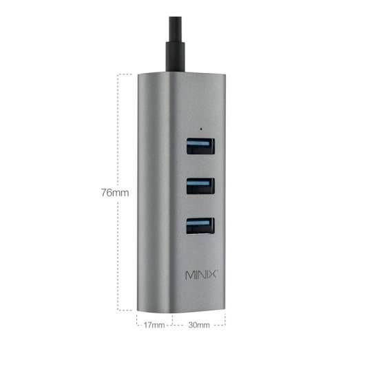 Minix Neo-C-UEGR Adaptador USB-C a 3 Puertos USB 3.0/RJ-45