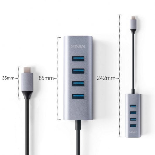 Minix Neo-C-UHGR Adaptador USB-C a 4 Puertos USB 3.0/HDMI