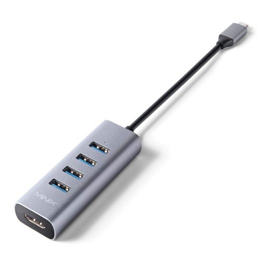 Minix Neo-C-UHGR Adaptador USB-C a 4 Puertos USB 3.0/HDMI