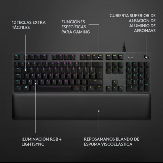 Logitech G513 Teclado Mecánico Gaming Retroiluminado Switch Romer-G Táctil