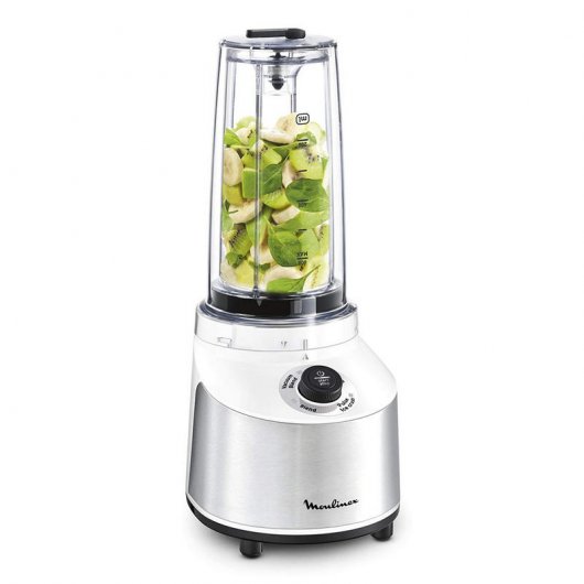 Moulinex FreshBoost LM180110 Batidora de Vaso + Botella para Llevar 800W Blanca