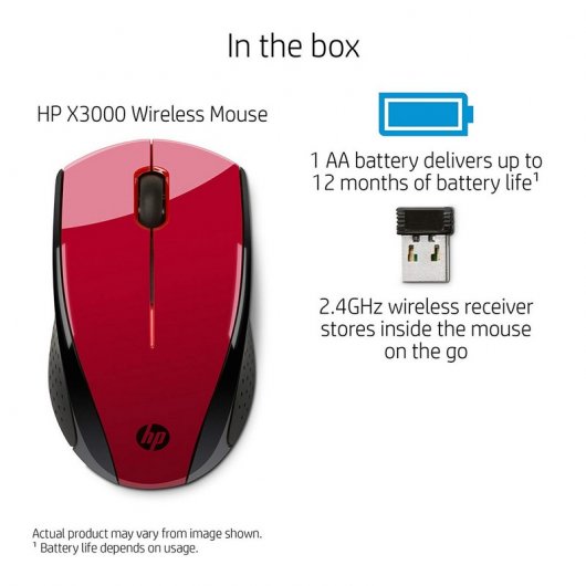 HP X3000 Ratón Inalámbrico Rojo 1200DPI