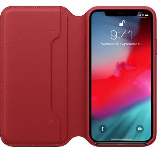 Apple Funda Leather Folio Roja para iPhone XS