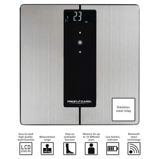 Balança Bioimpedância ProfiCare PW 3008 Até 180 kg 9 Parâmetros Bluetooth LCD