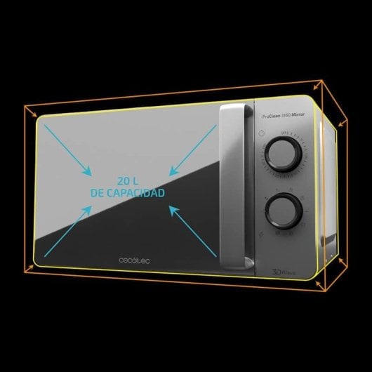 Mikrowelle Cecotec ProClean 3160 Mirror 20L 700W mit Grill und 3DWave Technologie