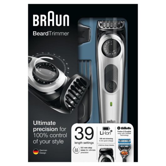 Aparador de Barba Facial Braun BT5060 Recarregável 100min 39 Ajustes 2 Pentes Carga Rápida