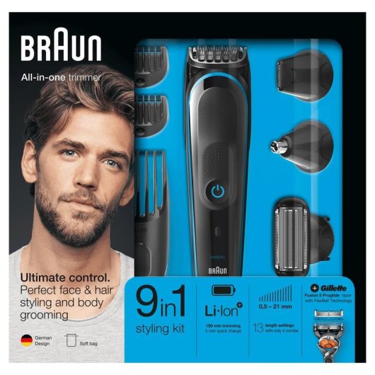 Aparador Multifunções Facial Braun MGK 5080 Recarregável 100min Seco e Molhado 13 Ajustes 4 Pentes Carga Rápida