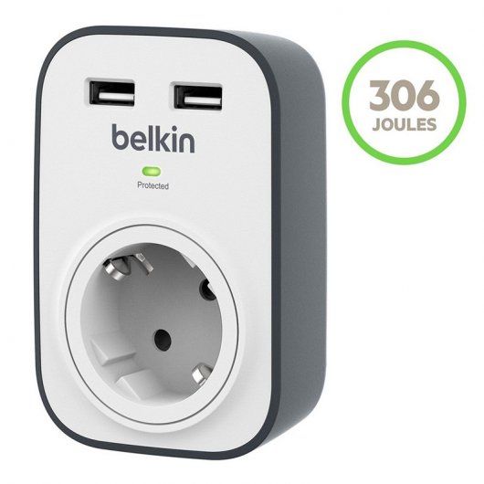 Belkin SurgeCube Regleta de Protección contra Sobretensiones 2 Puertos USB
