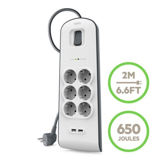 Multiprise Belkin BSV604VF2M 6 Prises + 2 USB avec Protection