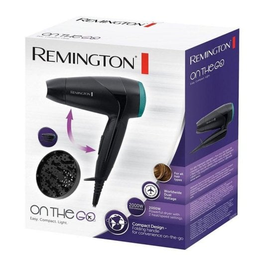 Phon da Viaggio Pieghevole Remington D1500 2000W 2 Temperature 2 Velocità Accessori Nero Verde