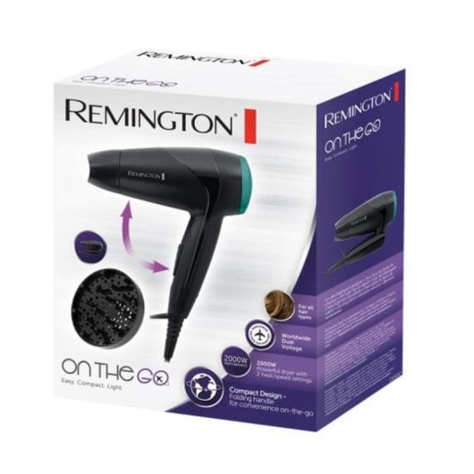 Phon da Viaggio Pieghevole Remington D1500 2000W 2 Temperature 2 Velocità Accessori Nero Verde