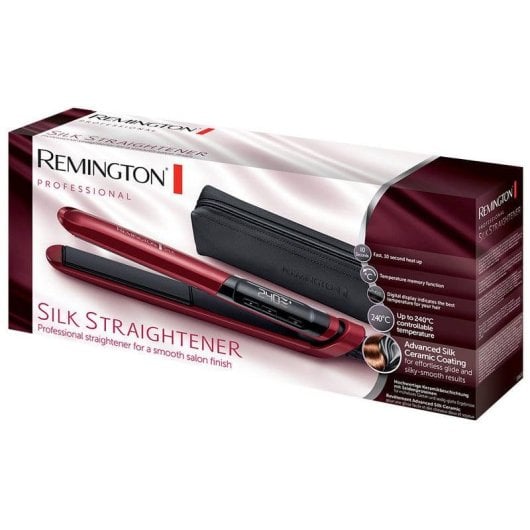 Prancha de Cabelo Cerâmica Remington S9600 Silk 240ºC Visor Desligamento Automático Vermelha