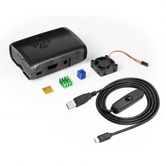 Owlotech Caixa Raspberry Pi Preta com Ventoinha e Dissipadores