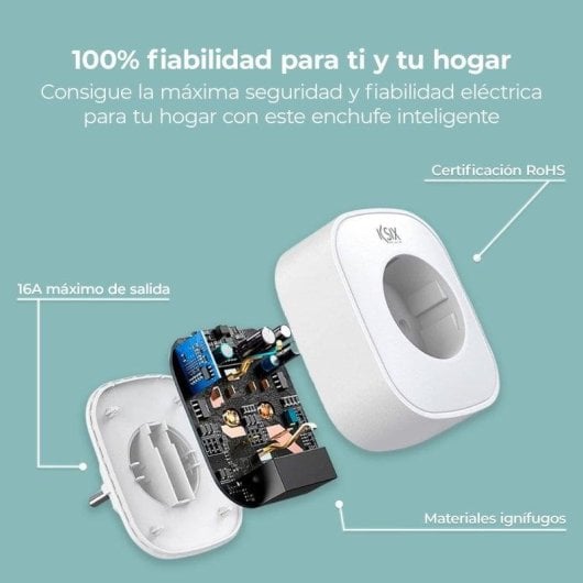 Tomada Inteligente Ksix Smart Energy Slim Wi-Fi Controle por voz e Estatísticas de consumo