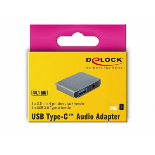 Delock 63965 Adaptador de Audio USB Tipo-C Macho a Jack 3,5 mm Hembra + USB 3.0 A Hembra